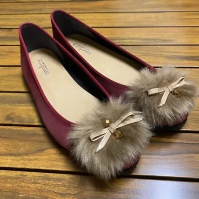 Verdura Women’s Shoes Ballet Flats Size 24 Japan (US 7) Faux Fur Pom Bow Detail • $29.99