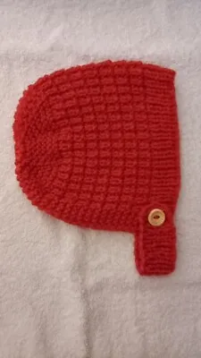 Hand Knitted Baby Bonnet/Hat With Adjustable Strap (0-3 Months) Terracotta • £5.95