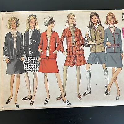 Vintage 1960s Simplicity 7812 Jacket Skirt + Shorts Sewing Pattern 12 XS UNCUT • $7