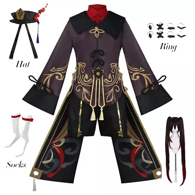 Genshin Impact Hutao Cosplay Costume Game Uniform Wig Cosplay Hu Tao Hat Ring • £29.78