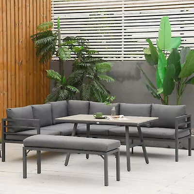 4pc 8 Seat Outdoor Sectional Sofa Set Coffee Table 2 Couch Heather Grey • $699.99