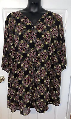 Mossimo Plus Sz 3X Black Pink Floral Lightweight Lined Tunic EUC • $12.99