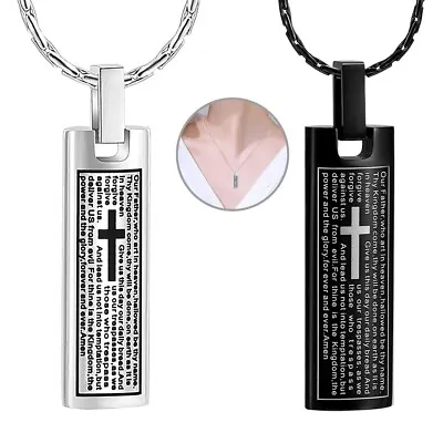 Memory Urn Necklace Cross Prayer Print Bar Cremation Jewelry For Ashes Keepsake • $9.99