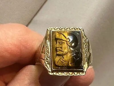 Ring Gold Tiger Eye Cameo Large Men's Intaglio With Soldier Size 12 1/4 • $295