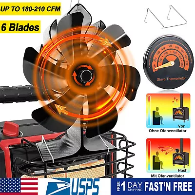 Heat Powered Stove Fan6 Blades Fireplace Fan Eco Friendly Silent + Thermometer • $28.99