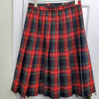 Vintage Skirt Pleated Plaid Wool Tartan Dark Academia Collegiate School Girl • $75