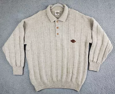 McDonald New Zealand Mens Large Wool Cable Knit Buttoned Sweater Oatmeal Colored • $49.99