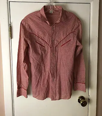 1950S VINTAGE Western Snap Shirt Workwear Ranch Smile Pocket Red Gingham Women's • $42