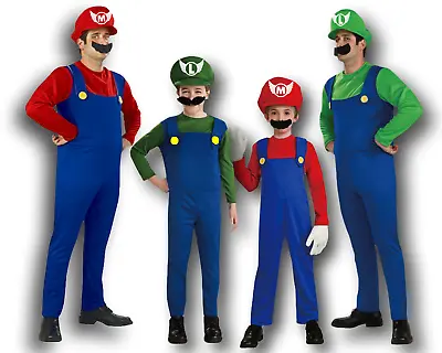 Mens Womens Kids Child Plumbers Mate Mario Luigi Super Bros Fancy Dress Costume  • £11.49