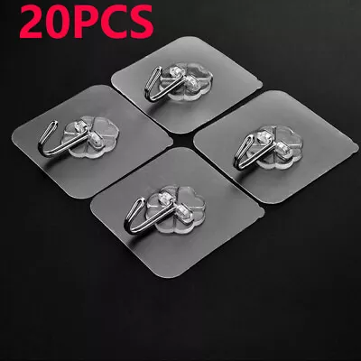£5 • Buy 20Pcs Self Adhesive Wall Hooks Heavy Duty Stick On Decorative Door Sticky Hanger