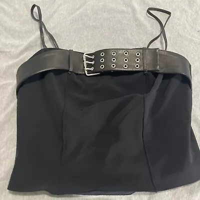 Brand New Manigance Paris Leather Spaghetti Strap Crop Top Sz 38 Made In France • $36.99