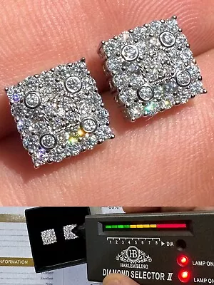 MOISSANITE Earrings Square 10mm Real 925 Silver Iced Large Mens Studs Hip Hop • $81.85