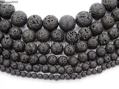 $1.19 • Buy Natural Black Volcanic Lava Gemstone Round Beads 15.5'' 4mm 6mm 8mm 10mm 12mm 
