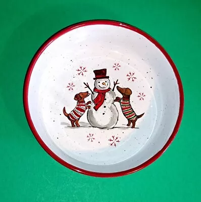 Dachshund & Snowman 8  Christmas Holiday Ceramic Serving Bowl / Dog Bowl NWT • $15