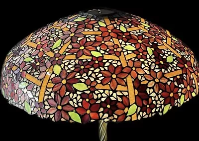 Antique Chicago Mosaic Flower Trellis Stained Glass Hanging Lamp Chandelier • $3500