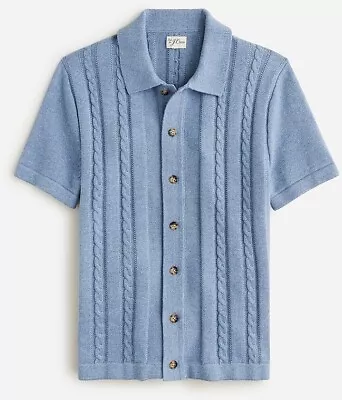 J Crew Cotton Cable Knit Short Sleeve Cardigan Sweater Polo Mens Large L NEW • $99.99