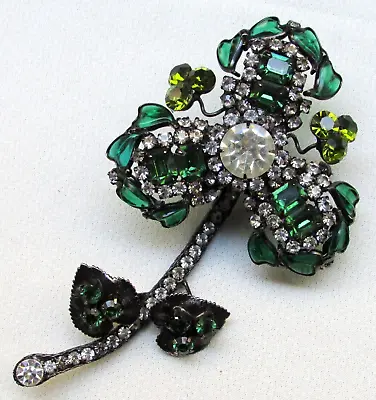 Vtg Huge Flower Brooch LAWRENCE VRBA Signed Art Crystal Gunmetal Settin 668jy • $925.95