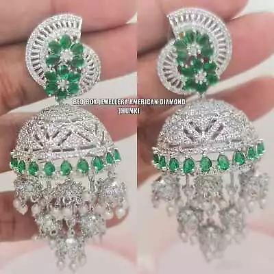 AD Jhumka Indian Silver Plated Hoop Big Jhumki Pakistani Pearl Earring For Women • $53.96