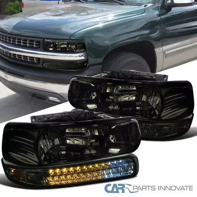 Fit 99-02 Silverado 00-06 Suburban Tahoe Smoke Headlights+LED Bumper Signal Pair • $105.36