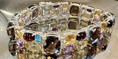 Stunning 925 Sterling Silver Multi Gemstone Statement  Bracelet • $175