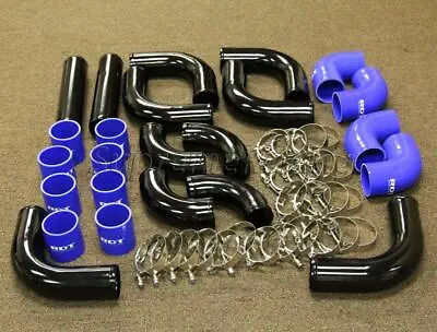 Rdt 12 Pcs Black Aluminum Intercooler Piping + Blue Coupler + T-bolt Clamps Kit • $137.99