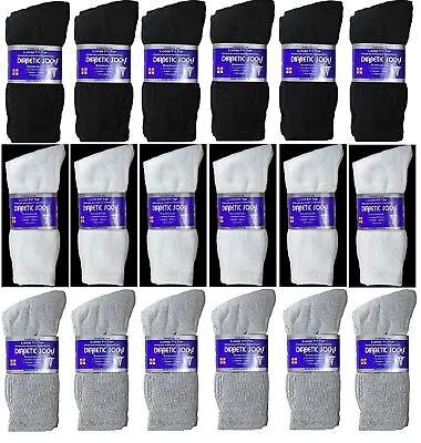 12 Pairs Men's Health Circulatory Diabetic Cotton Crew Socks 9-11 10-13 13-15 • $19.49