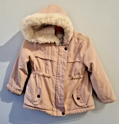 Girls Designer George Age 18 To 24 Months Pink Cream Faux Fur Hooded Coat • £3.19