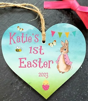 £4.86 • Buy Personalised Baby Girl 1St First Easter, Bunny Rabbit Wooden Gift Hanging Plaque