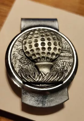 Money Clip Golf Theme Pewter Golf Ball On Tee Made In USA Silvertone Made In USA • $18.95