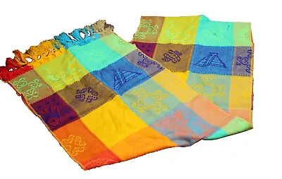 Mexican Mayan Table Runner Colorful Engraved Designs Lightweight 13.75  X 78   • $12.99