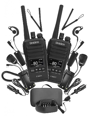$366.88 • Buy Uniden Uh755-2dlx 5 Watt Uhf Cb Splashproof Handheld Radio - Deluxe Pack