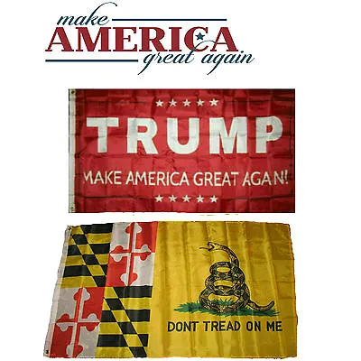 3x5 Donald Trump Red & Maryland Gadsden Wholesale Flag Set 3'x5' • $8.94