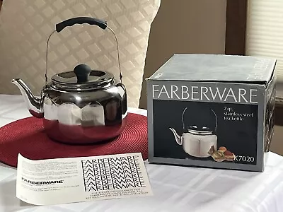 Vintage Farberware Stainless Steel 2 Qt. Tea Kettle K7020 Paneled Design NEW • $54.99