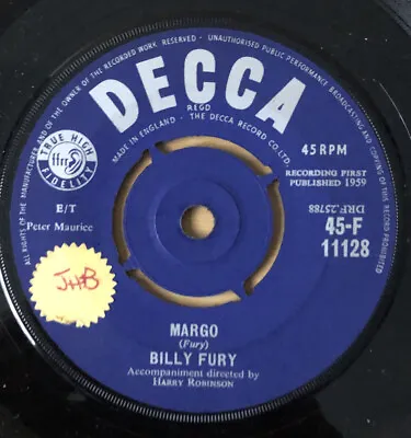 Billy Fury Decca 45-F 11128 Margo Don’t Knock Up On My Door 1959 • £2.99