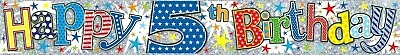 5th BIRTHDAY BANNER Age 5 - HOLOGRAPHIC PARTY DECORATION  Girl Boy - Simon Elvin • £2.09