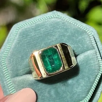 Men's Certified Natural Emerald Bezel Engagement Ring Solid 14K Yellow Gold • $1151.24