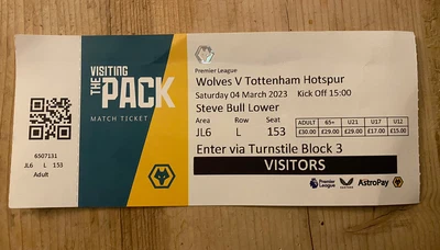 £0.95 • Buy WOLVES V TOTTENHAM (AWAY) USED MATCH TICKET 04/3/2023 PREMIER LEAGUE SPURS