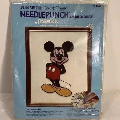 NeedlePunch Embroidery Kit Disney Hi I'm Mickey Mouse By Paragon 8X10  NOS • $14.95