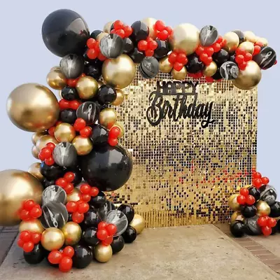 Casino Red Black Gold Balloon Garland Arch Kit 149Pcs Chrome Metallic Gold Marbl • $15.16