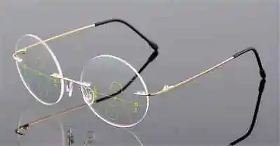 Clear Rimless Round Titanium Multifocal Progressive Reading Glasses Rx 3 Power • $29.89