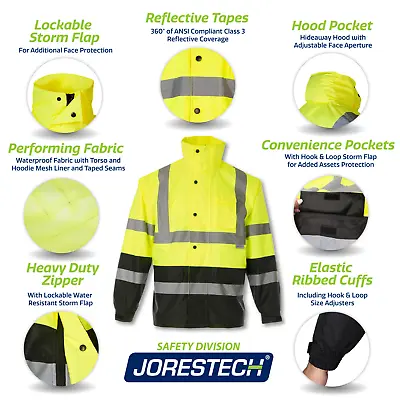 Safety Rain Jacket Reflective Green Hi-Vis Raincoat Rainjacket W Hood S-5XL  • $37