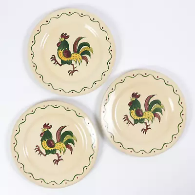 Lot Of 3 Poppytrail Metlox Handpainted Rooster 10  Dinner Plates • $30