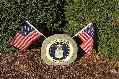 Patriotic Garden Stone Air Force With Two U.S. Flags • £33.77