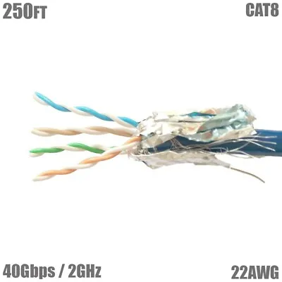 250FT CAT8 Network Ethernet Cable S/FTP CMR 40G 2GHz Solid Copper Wire Blue • $255.51