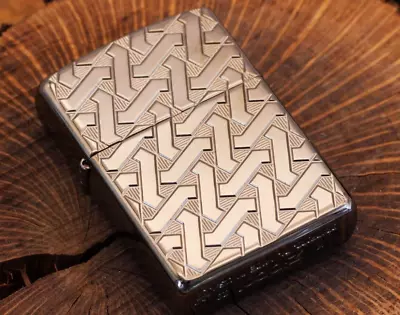 New Zippo Lighter Geometric Intricate Chrome Weave Armor® High Polish Black Ice® • £78.40