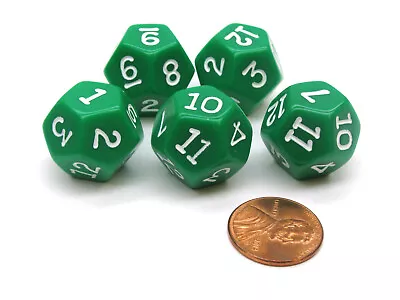 Set Of 5 D12 12-Sided 18mm Opaque RPG Dice - Green With White Numbers • $7.99