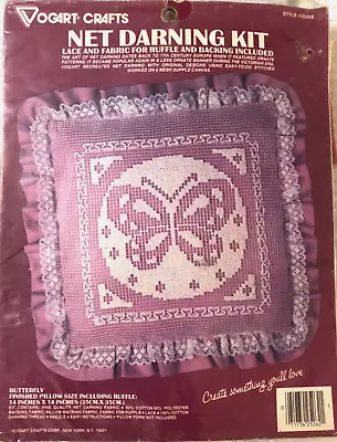 Vintage Net Darning Kit Butterfly Vogart Pillow 14  Sq 2526B Unfinished USA • $12.98