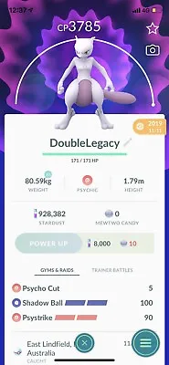 $22.50 • Buy Mewtwo Double Legacy Pokemon Trade Go  Lv35 Psy Strike/Shadow Ball Pokémon Go