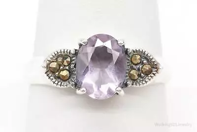 Vintage Marcasite Amethyst Sterling Silver Ring - Size 8.75 • $65