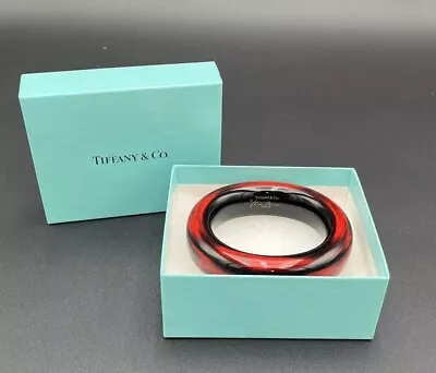 Tiffany & Co. Elsa Peretti Red Black Lacquered Wood Doughnut Bangle Bracelet • $400